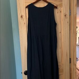 Navy linen/ hemp heavy button front oversized mid dress minimalist XL
